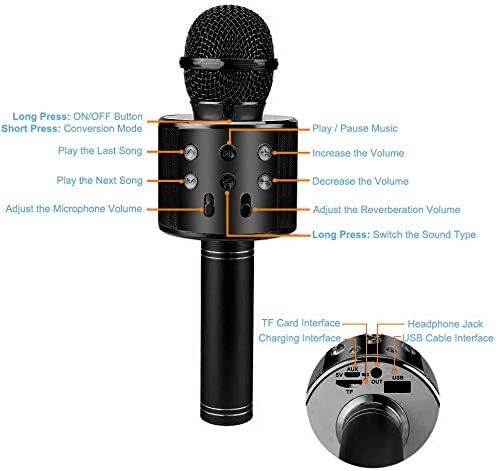 SUNY Wireless Bluetooth Karaoke Microphone with Speaker & Record Function, Best Gift Singing Toy for Kid (Black)