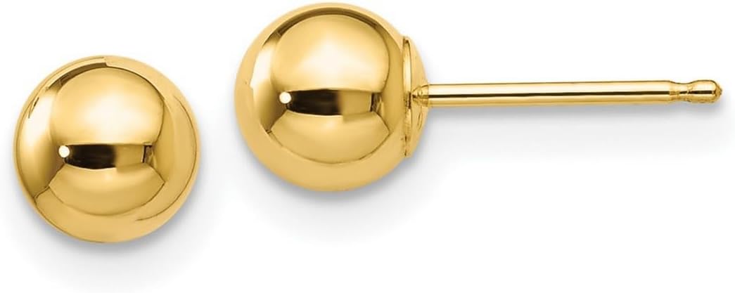 10k Solid Yellow Gold Polished 5mm Ball Post Earrings 5x5mm Wide 5mm Thick Ball Earring for Women