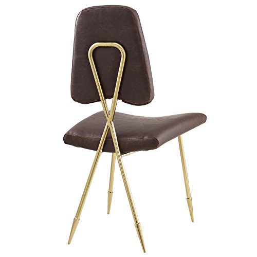 Modway Ponder Antique Faux Leather Dining Side Chair in Brown with Gold Legs by Modway - Image 3