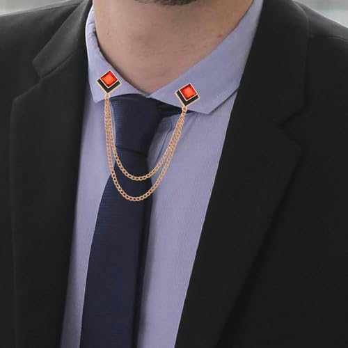 Image of Gem Brooch Pins Hanging Chain Lapel Pin for Men Suits Shirt Collar Brooch Square Crystal Brooch Pin Rhinestone Lapel Pins for Men Tassel Chain Brooch Collar Pins Business Suit Shirt Accessories