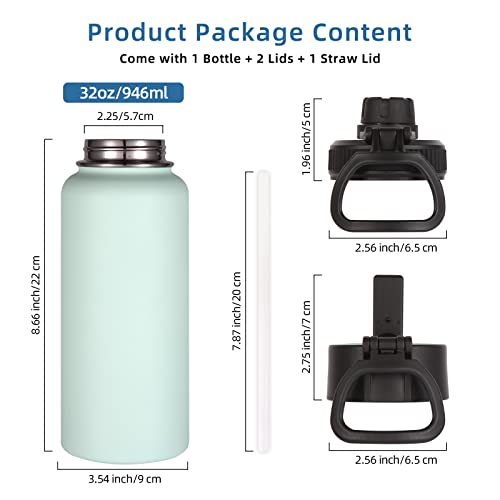 Image of Volhoply 32 oz Insulated Water Bottles Bulk 4 Pack with Straw Lid & Spout Lid,Stainless Steel Sports Water Bottle,Double Wall Vacuum Cups,Leakproof Wide Mouth Metal Flask for Hiking,Camping(Fog,4)