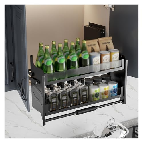 XLTFUC 2 Tier Pull Out Cabinet Organizer Hanging Tall Cabinet Pull Down Shelves Space Saving Boards for Kitchen Appliances Lift Upper Cabinets(460x270x535mm)