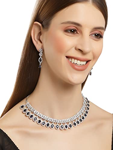 Image of Karatcart Silver Tone Green American Diamond Studded Necklace Set for Women