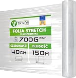 V1 Trade folia stretch do pakowania 150 m x 40 cm – folia typu shrink wrap do mebli i palet – rolka przeprowadzkowa – przezroczysta folia do zabezpieczania – grubość 23 mikrony