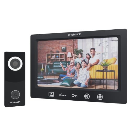 Image of ONETOUCH Analog Video Door Phone | 7-Inch TFT LCD Display | 2MP Camera | 110 Wide Angle | White LED Night Vision | IP65 Outdoor Unit | 4-Wire Intercom System | Door Lock Relay | Black