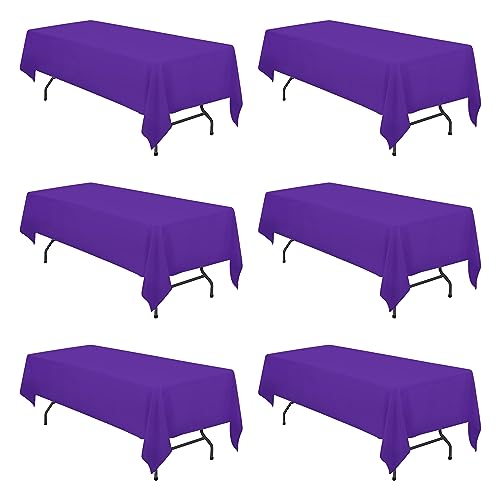 Image of BRILLMAX 6 Pack Purple Tablecloths 60x126 Inch for 8ft Rectangle Tables | 150 GSM Polyester Fabric, 15 inch Standard Drop, Water, Stain & Wrinkle Resistant Cloth Cover for Wedding Reception Banquet Party