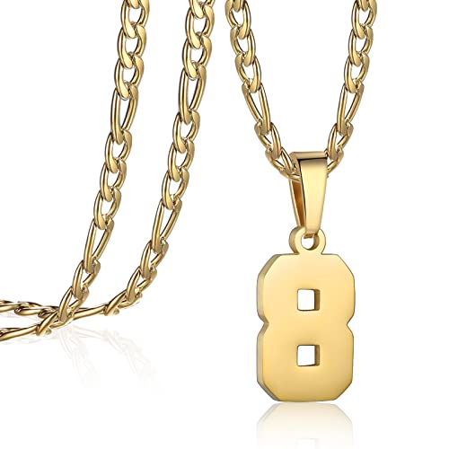 Aiainagi Number Necklace For Men Stainless Steel Gold Plated Athletes Number Charm Pendant Personalized Sports Jewelry For Boy Basketball Baseball Football（8） #TOP29