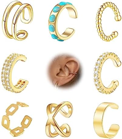 Amazon.com: Sundurich 8Pcs Ear Cuff for Women Non Piercing 14K 