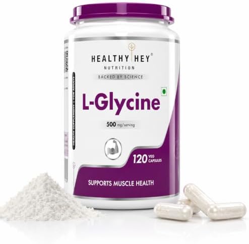 HealthyHey Nutrition L- Glycine - 500 mg - Support Brain and Sleep Health - 120 Veg. Capsules