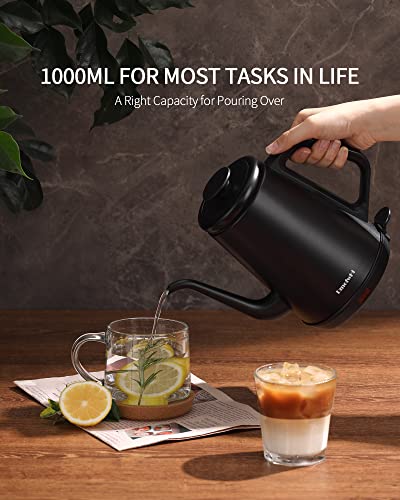 Dmofwhi Gooseneck Electric Kettle(1.0L),1000W Electric Tea Kettle Of 304 Stainless Steel,Auto Shut Off,Water Kettle For Coffee And Tea -Matte Black #TOP6