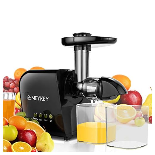 Meykey Slow Juicer - Licuadora de verduras y frutas, sin BPA, licuadora lenta y contenedor de zumo y cepillo de limpieza, motor silencioso y función de inversión (150 W)