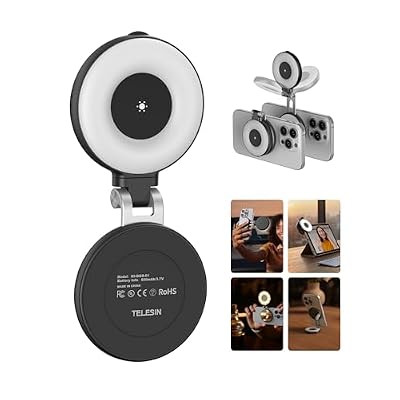 TELESIN C03 Magnetic Phone Beauty Selfie Light Compatible with iPhone Magsafe, CRI97 360 LED Selfie Ring Fill Light with Mirror for Selfies/Photography/TikTok/Zoom Calls/Video Conference(Black)