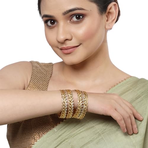 Set Of 4 Brass Dual Tone Leaf Textured Bangles for Women