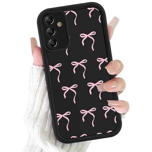 lioscre Cute Bow Case for Samsung Galaxy A15 5G 6.5'', Pink Bow Ribbon Pattern Print Design Funda Aesthetic Coquette Soft Slim Silicone Shockproof Full Camera Protective Cover for Women Girl - Black