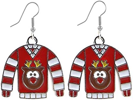 Tacky Reindeer Ugly Christmas Sweater Metal Earrings with Silver Toned Ear Wires