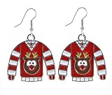 Tacky Reindeer Ugly Christmas Sweater Metal Earrings with Silver Toned Ear Wires