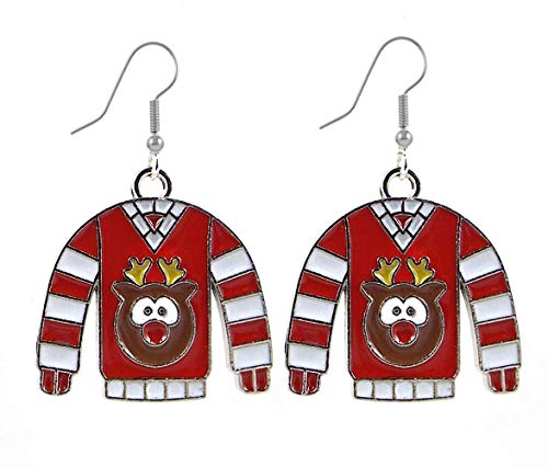 Tacky Reindeer Ugly Christmas Sweater Metal Earrings With Silver Toned Ear Wires #TOP1