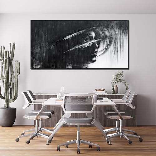 Abstract Wall Art Decor Large Wall Art Pictures for Living Room Black and White Abstract Wall Art Decor Large Framed Artwork for Walls Modern Canvas Wall Art Prints Bedroom Office Wall Decor 29" X 59" by AIXMGSJS - Used condition - Image 4