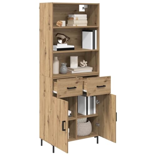 Mueble de madera con puertas y cajones de 69,5x34x180 cm estilo aparador alto de salón 4