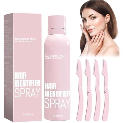 Beepow Hair Identifier Spray for Face Shaving, Skin Body Hair Identifying Spray, Face Hair Identifier Spray, Moisturizing and Skin Care Dermaplaner Spray, Spray 4 Razors(1 Set) Cover