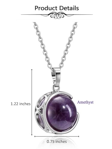 Top Plaza ATPUS30744 Amethyst Healing Crystal Stone Necklace Round Ball Rotating Natural Gemstone Pendant Necklace thumb #6