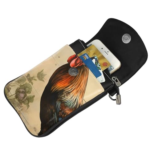 Rooster Postcard Crossbody Bag for Women PU Leather Small Travel Cell Phone Pouch Lightweight Mini Phone Purse Wallet Cross Body Shoulder Bags with Card Slots and Shoulder Strap4