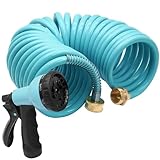 ISDVBUY 25ft EVA Garden Hose, Curly Water Hose Coil Corrosion Resistant Garden Coil, Includes 7-Pattern Function Sprayer, Retractable for Outdoors Lawn Car Washing