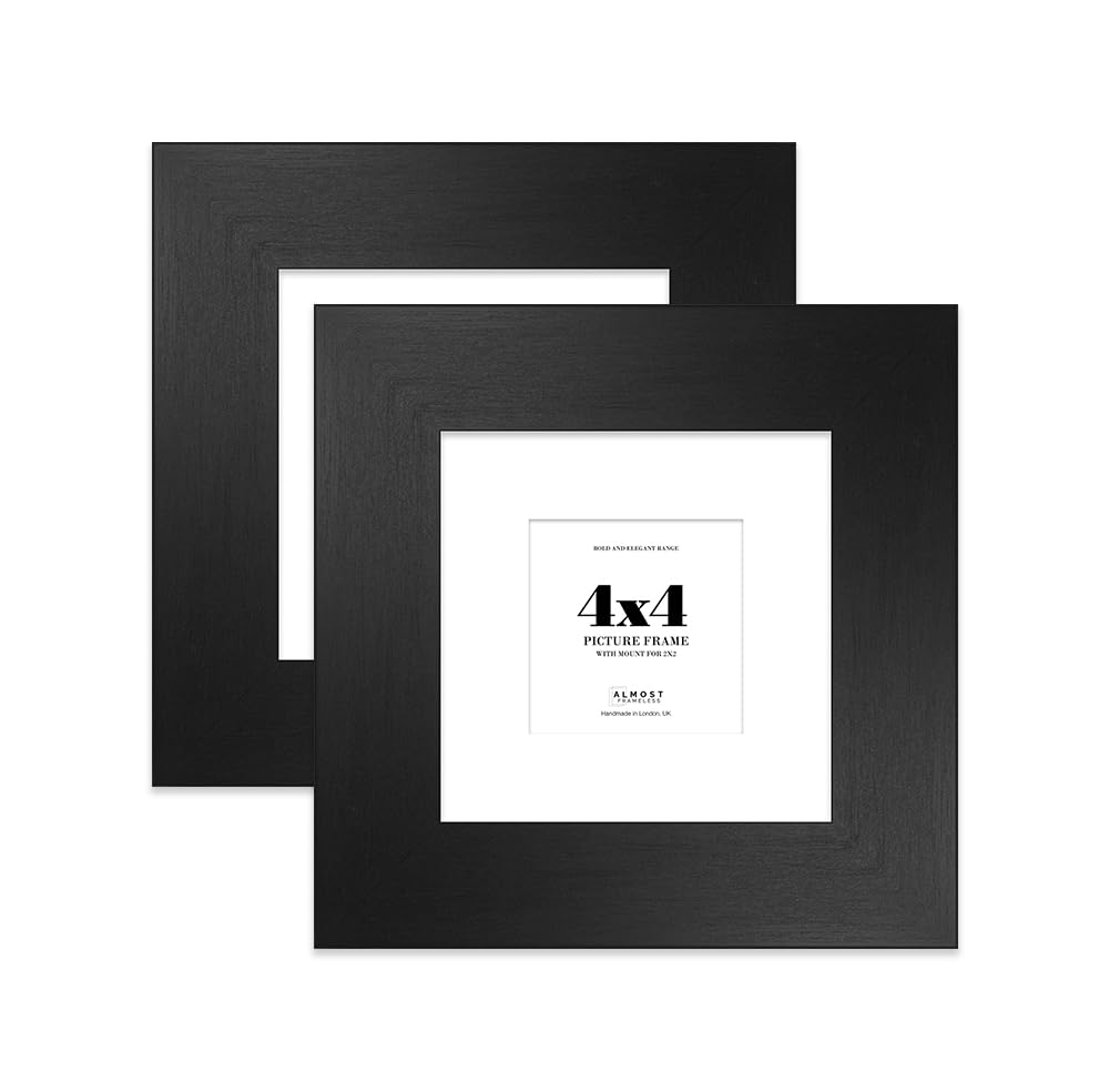 4x4 Black Square Frame With Mount for 2x2 Pictures 28mm Edge Frame Display with Wall Hooks and Kickstand, 2 Pack