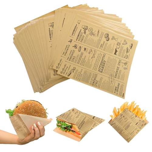 JJQHYC 150 Pieces Sandwich Bags 18x18cm Non-Stick Greaseproof Paper Bags, Paper Food Bags for French Fries, Burger, Snacks, Takeaway