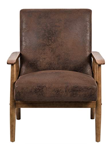 Modern Vintage Accent Chair, Leather-Look Microfiber Armchair with Open-Framed Arm Design, Premium Foam Fill on Solid Wood Frame