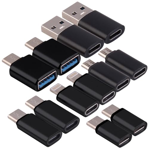 Callstel Adapterset: 12er-Set USB-Adapter-Sets, OTG-USB, Lightning, 60 Watt PD (Adapter USB-C auf USB 3.0, Micro-USB auf USB Typ C, Apple iPhone Ladekabel)