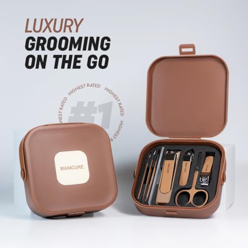 Image of AIRSEE 8-in-1 Professional Manicure & Pedicure Kit - Premium Stainless Steel Nail Clipper Set with Compact Travel Case (Multi)
