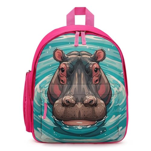 Cute Hippopotamus Backpack for Men Women, Durable Small Bookbag Lightweight Daypack for Travel, Hiking, Pink-style