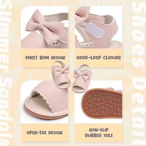 Image of Meckior Baby Toddler Infant Girls PU Leather Soft Open Toe Summer Sandals Flower Princess Flat Shoes