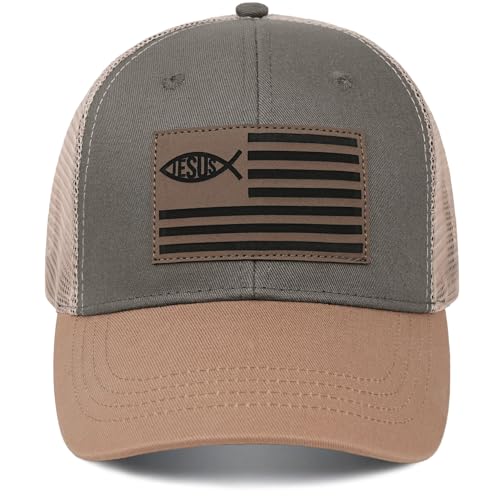 THIN MOUTH Christian Jesus Fish Flag Hat - Faith Snapback Trucker Hat for Men Women - Religious Gifts for Thanksgiving Christmas