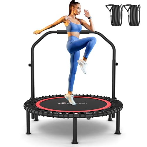 Bungee Rebounder Trampoline ANCHEER 40 Foldable Fitness Trampoline with 4-Level Adjustable Handlebar 450LBS Capacity Resistance Ropes&Upgraded Bungees Safe for Home/Cardio Workout Indoor/Outdoor
