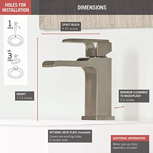Delta Faucet Ara Single Hole Bathroom Faucet Brushed Nickel, Waterfall Faucet, Single Handle, Metal Drain Assembly, Stainless 568LF-SSMPU by DELTA - Image 2