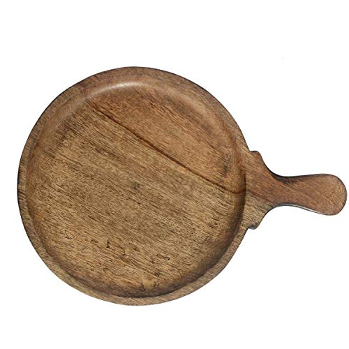 HS ART® Wood Pizza Plate/Snack Serving Plate Kitchen/Home/Café with Antique Wood-Burning Art (Plate Diameter: 10 Inches,