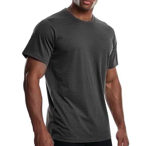Men's Cooling Workout Shirts Bamboo Viscose Anti Odor Moisture Wicking Athletic Short Sleeve Lightweight Loose Gym Tee Dark Grey