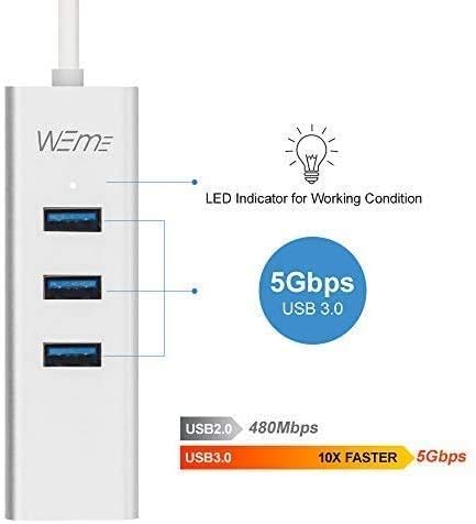 WEme Ethernet Adapter 2 in 1 USB C to Gigabit Ethernet Converter, Compatible Thunderbolt 3, Aluminum USB 3.0 RJ45 Network Adapter with 3 Port Hub for PC, Mac, Linux, MacBook Air, Windows Surface Pro