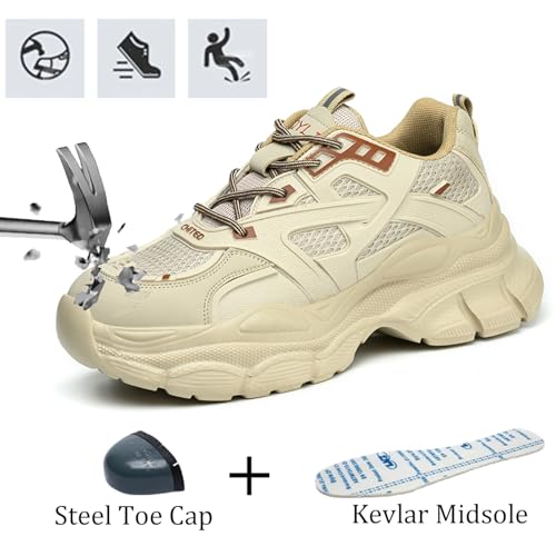 Image of Nutropa Steel Toe Shoes for Men & Women, Super Lightweight Work and Safety Shoes Indestructible Construction Work Sneakers,Yellow 5.5 Women /4 Men