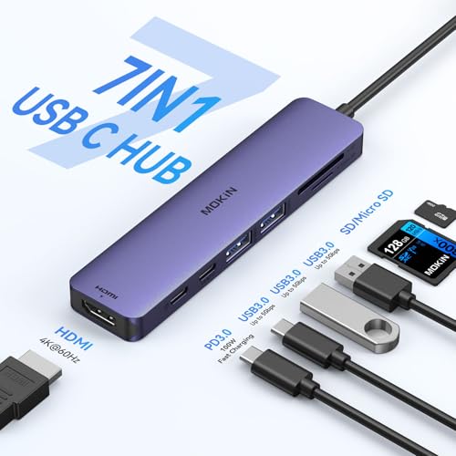 Image of USB C Hub HDMI Adapter for MacBook Pro /Air, MOKiN 7 in 1 USB C Dongle with HDMI