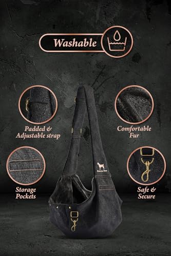 Noah & Paw Dog Sling Carrier for Small Dogs 5-18lb, Dog Sling for Small Dogs and Cats, Dog Carrier with Adjustable Padded Strap, Premium Denim, Lined with Fur, Double Safety Feature, Machine Washable - Image 6