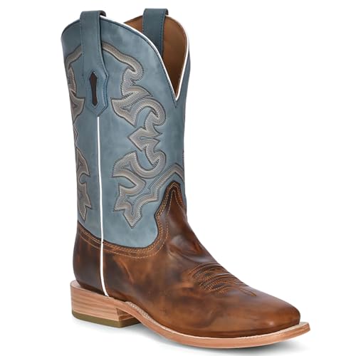 CORRAL MEN'S HONEY/BLUE EMBROIDERY WIDE SQ. TOE RODEO COLLECTION, LEATHER WITH RUBBER INSERT SOLE, WESTERN A42622