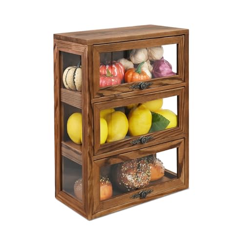 Ikee Design Wooden 3-Level Glass Display Case Cabinet with Magnetic
