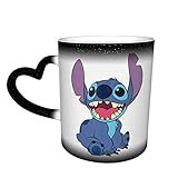  DJNGN S.t-it-ch Taza de cerámica con cielo estrellado que cambia de color sensible al calor, Taza de viaje de café para el hogar de la oficina, Regalo divertido y divertido.