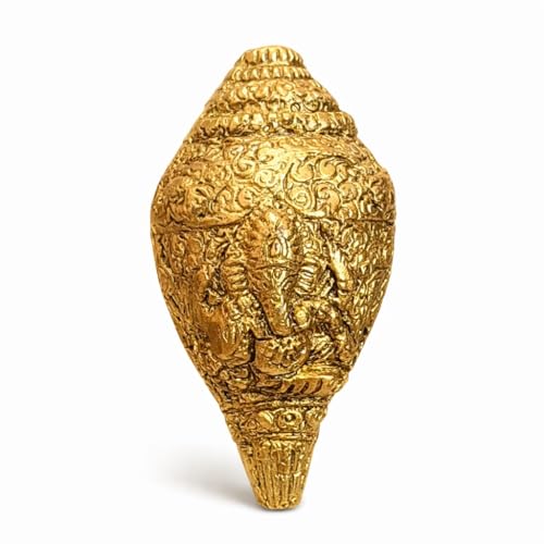 Image of Kalakriti Metal Shankh Showpiece | Antique Gold Plated Carved Conch for Pooja Temple Vastu | Decorative Sankh for Home Decor | Auspicious Diwali Religious Gift (1 Pc)