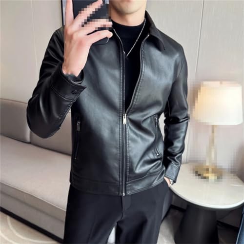 Motocycle PU Leather Jacket For Men Business Solid Turn-Down Collar3