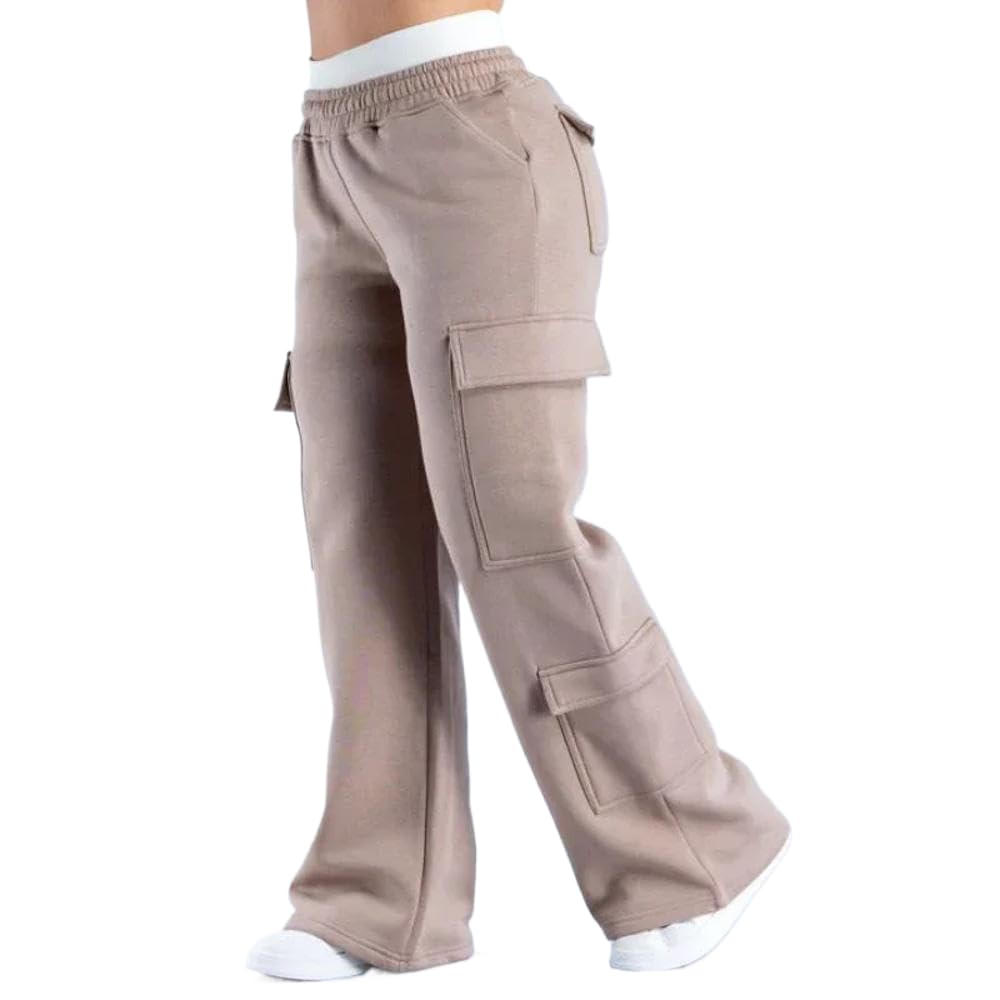 Womens Loose Fit Cargo Jogger Pants with Multiple Pockets Ankle-Length Casual Trousers DF26-Khaki S