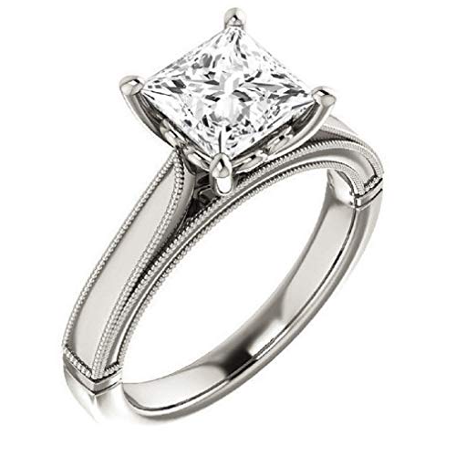 Cathedral Soltaire With Scroll Accented Bridal Set, Princess Cut 3.05CT, Colorless Moissanite Diamond, 925 Sterling Silver Ring, Engagement Ring, Wedding Set, Perfact for Gift3